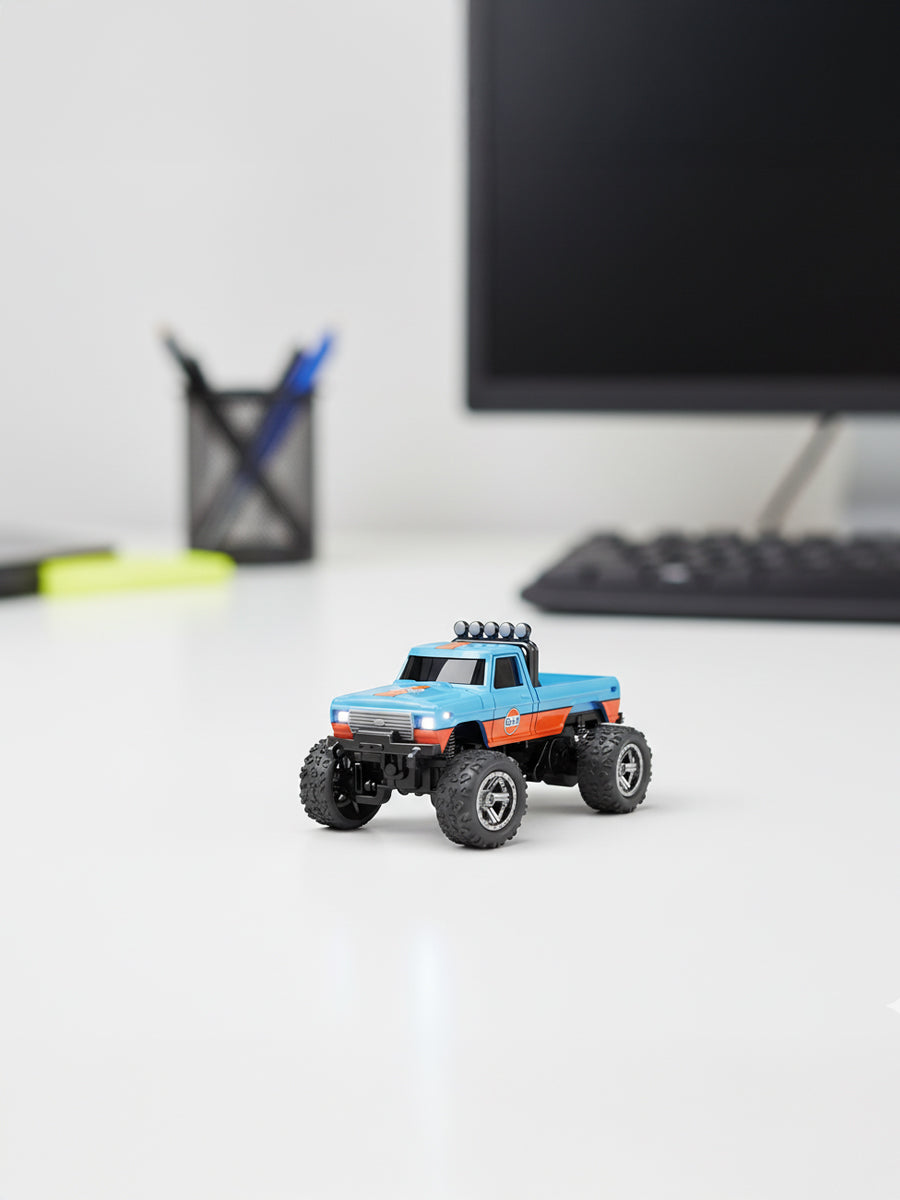 Mini RC Truck, 1:64 Scale, 2.4 GHz Remote Controlled Monster Truck with Lights, IOS/Android Connectivity, USB Type-C charging.