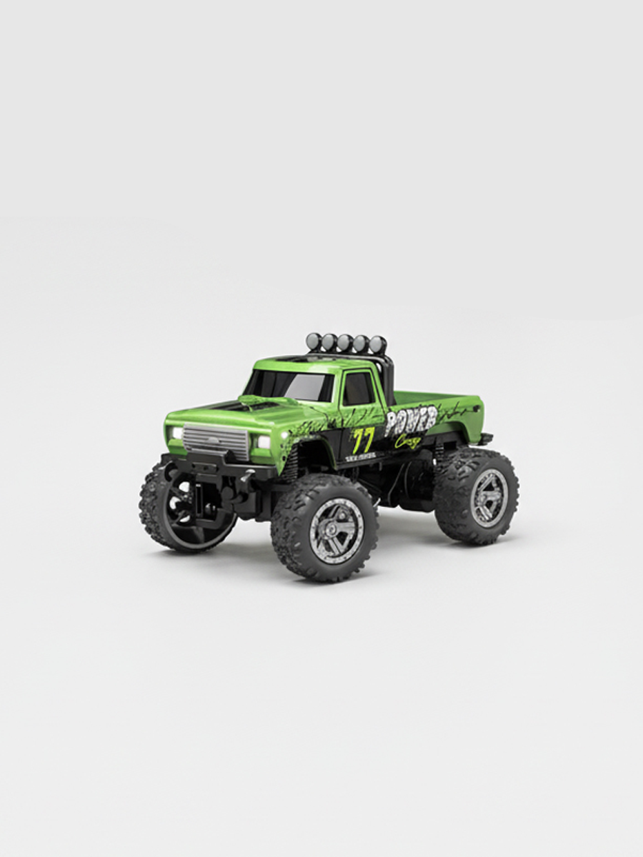 Mini RC Truck, 1:64 Scale, 2.4 GHz Remote Controlled Monster Truck with Lights, IOS/Android Connectivity, USB Type-C charging.
